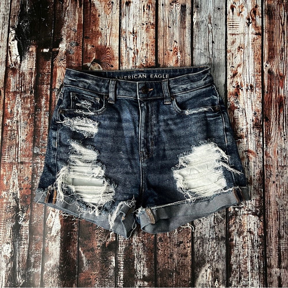 American Eagle Distressed Blue Denim Jean Shorts